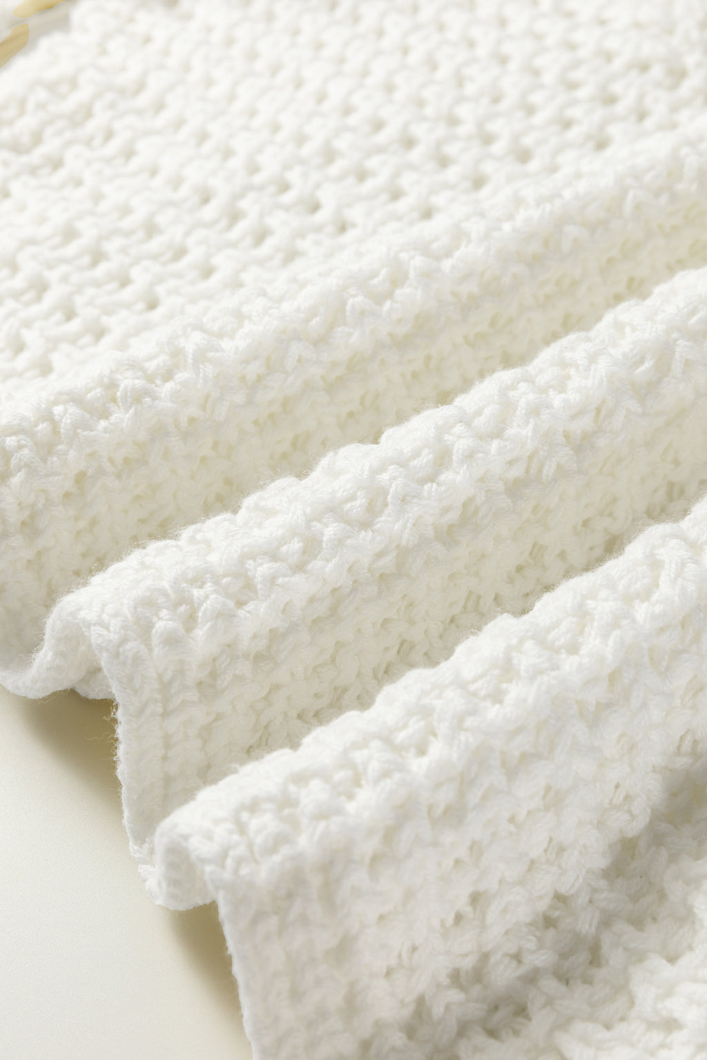 White Hollowed Detail Wide Sleeve Loose Pullover Sweater