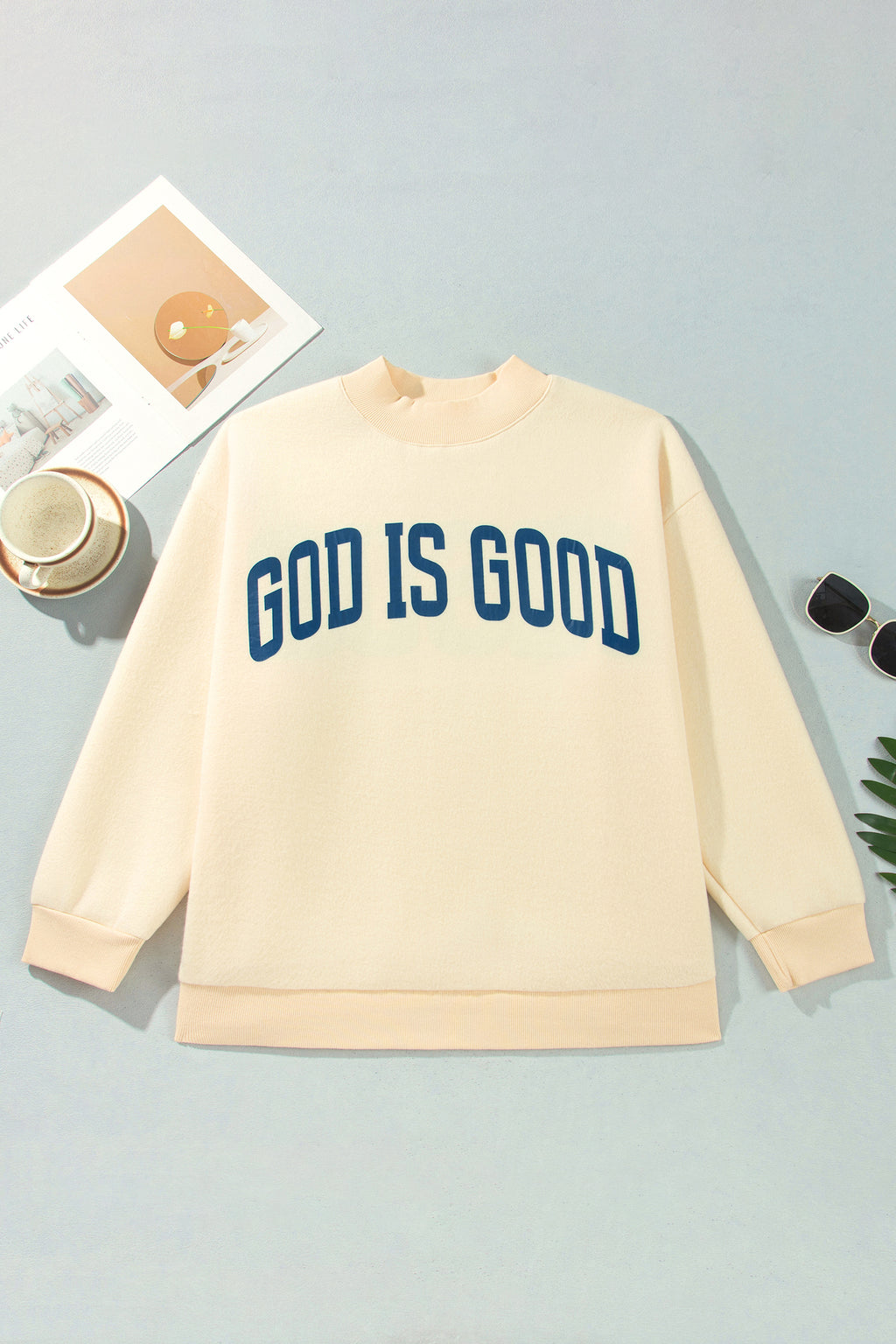 Light Grey Jesus Slogan Stand Neck Long Sleeve Oversized Tunic Plus Size Sweatshirt