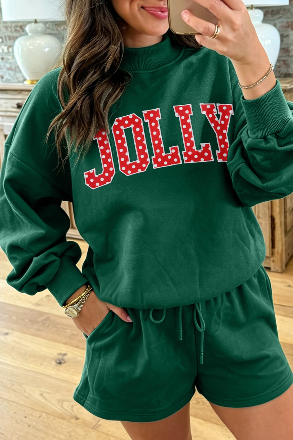 Coffee Christian Slogan Print Mock Neck Pullover and Shorts Set