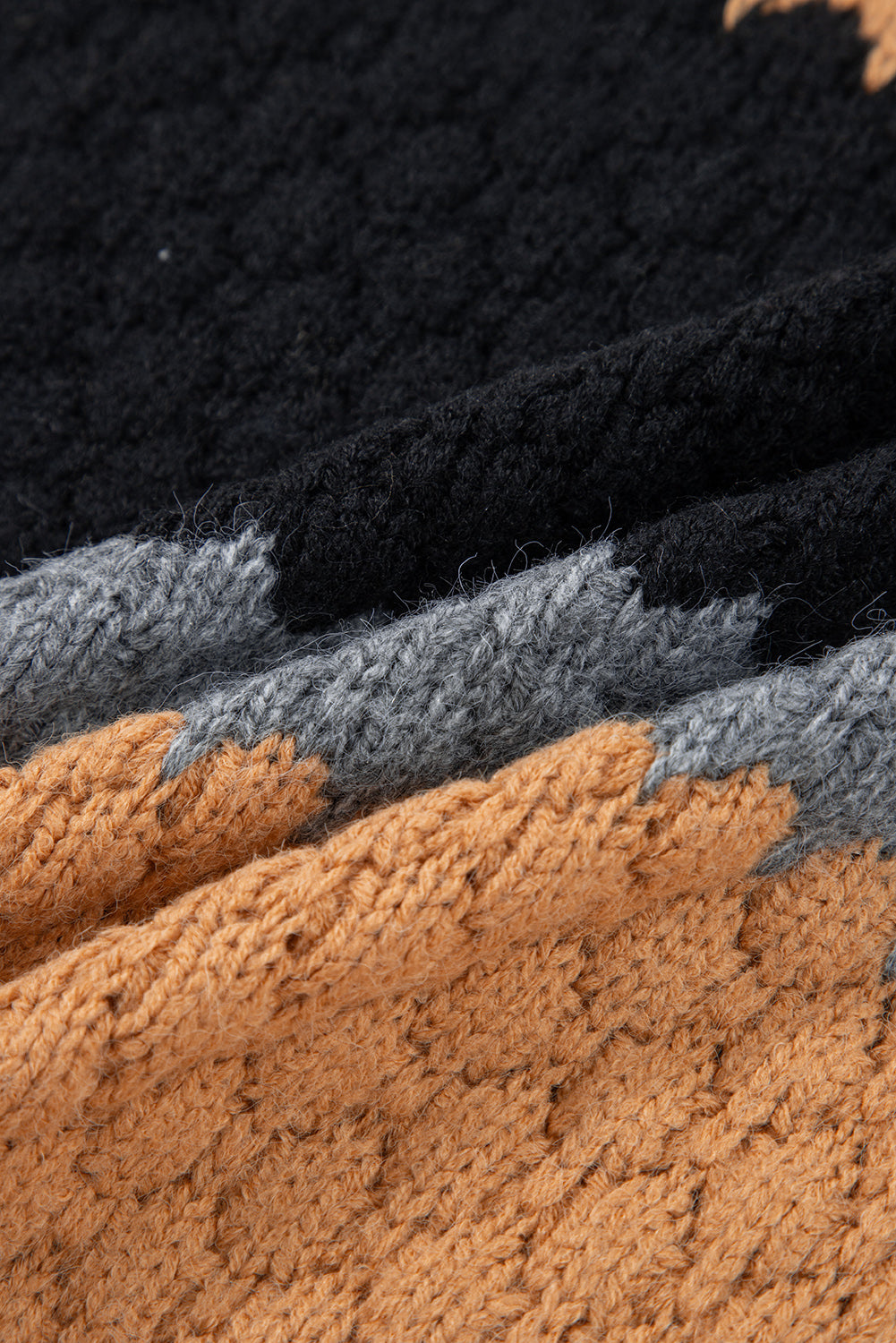 Khaki Color Block High Neck Baggy Sweater