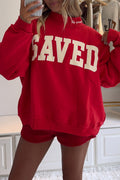Gray Saved By Grace Embroidered Detail Letter Graphic High Neck Sweatshirt