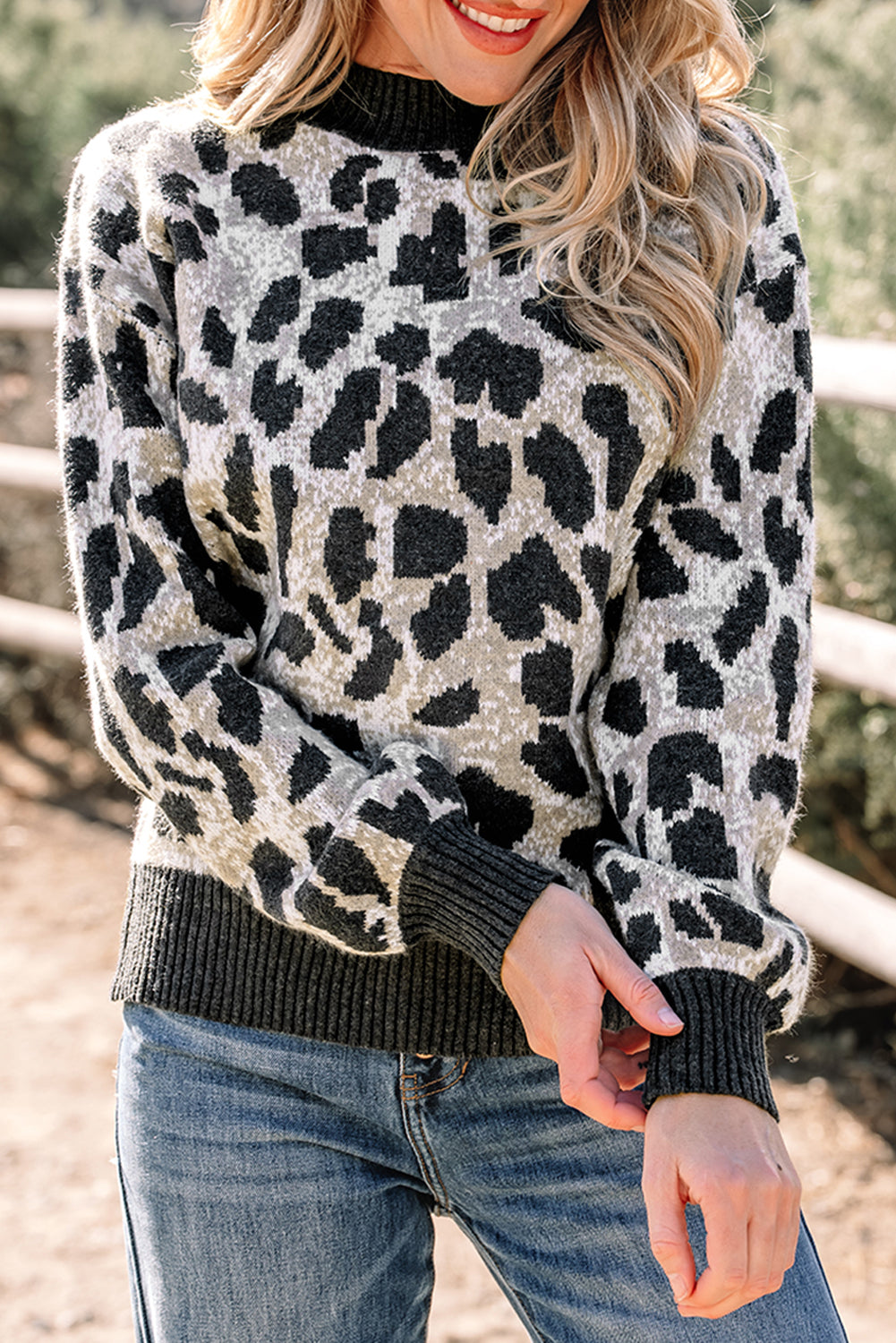 Carbon Grey Leopard Drop Shoulder Baggy Sweater