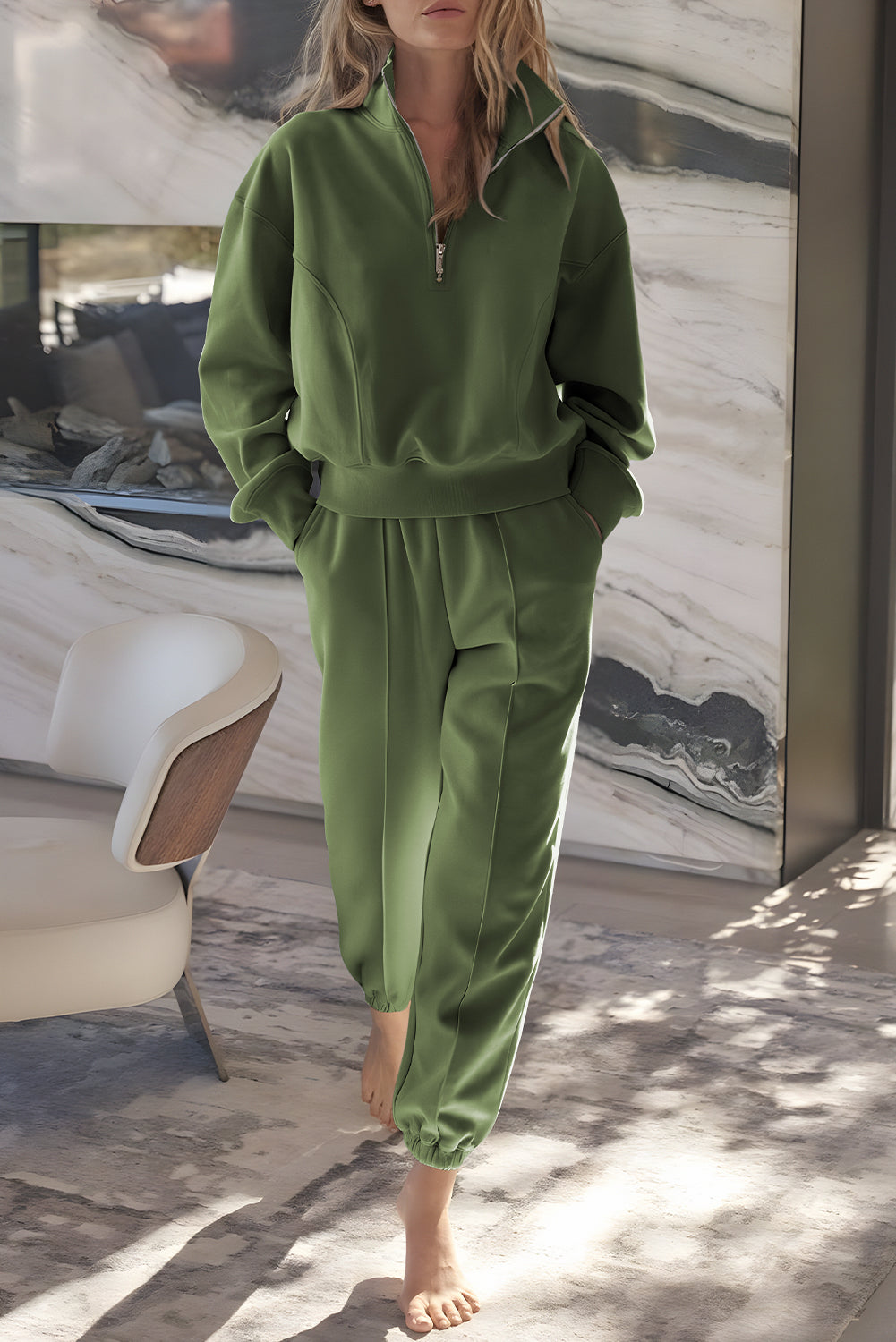 Vineyard Green Half Zip up Pullover Active Top and Joggers Set