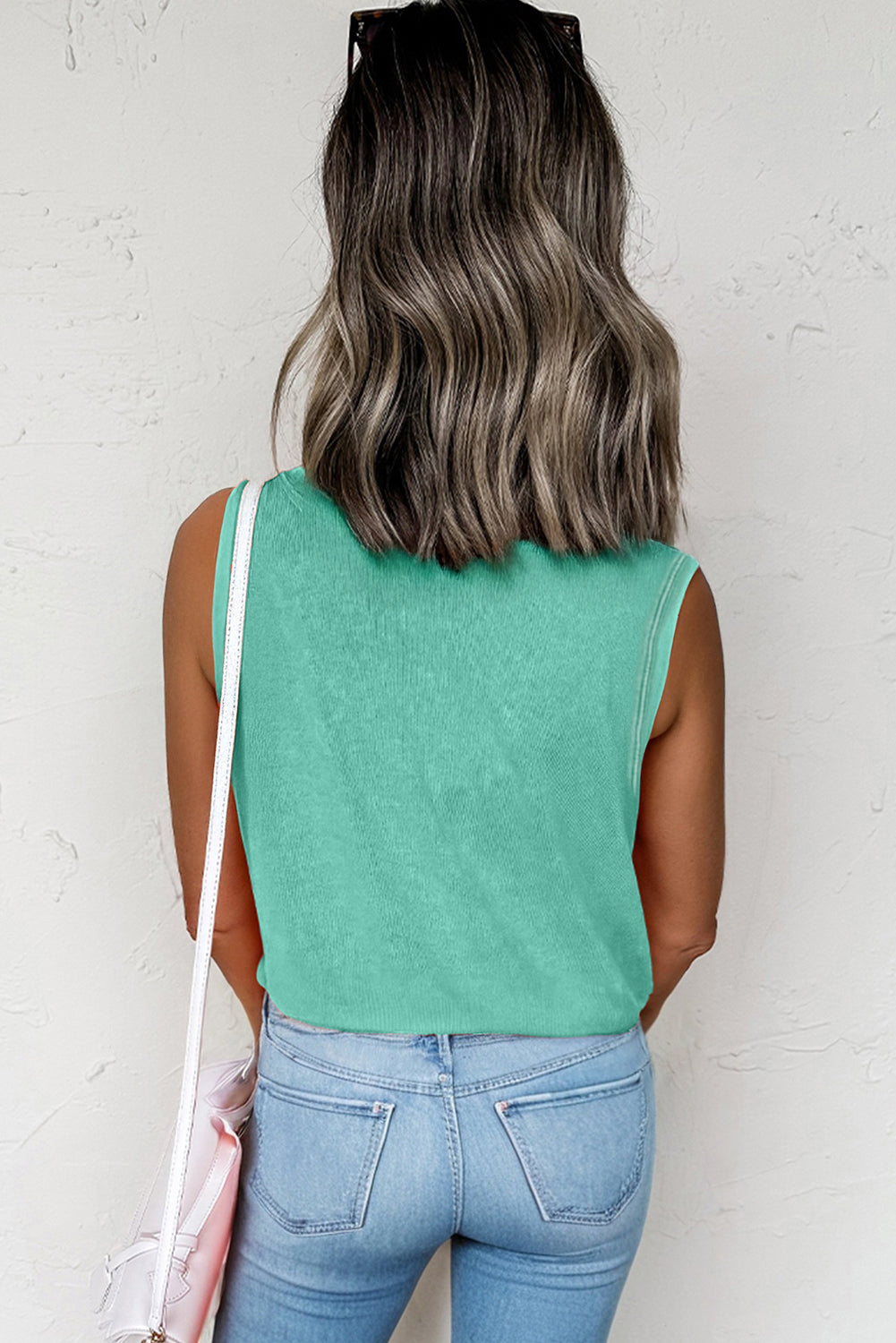 Sea Green Mineral Wash Patched Chest Pocket Casual Tank Top