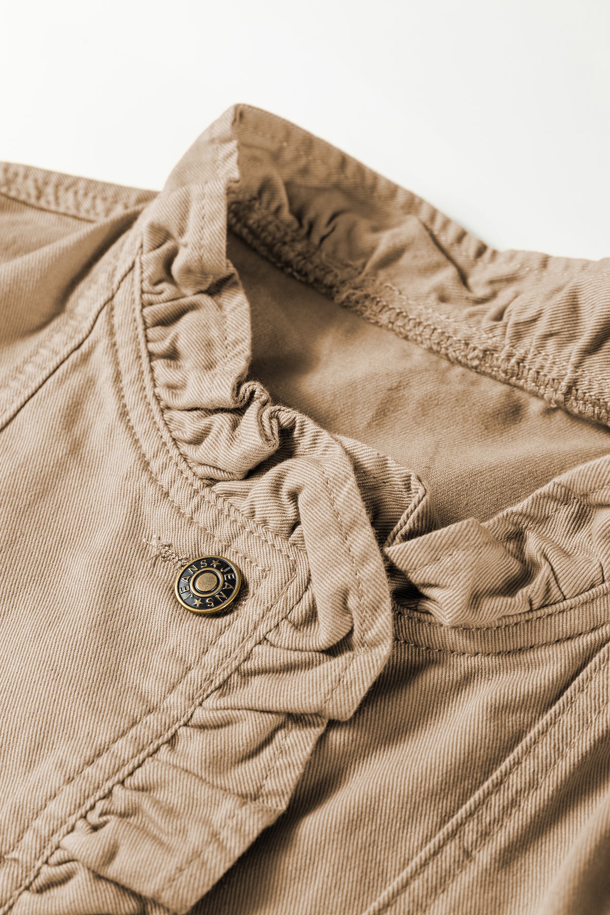 Pale Khaki Ruffled Patchwork Denim Jacket Vest