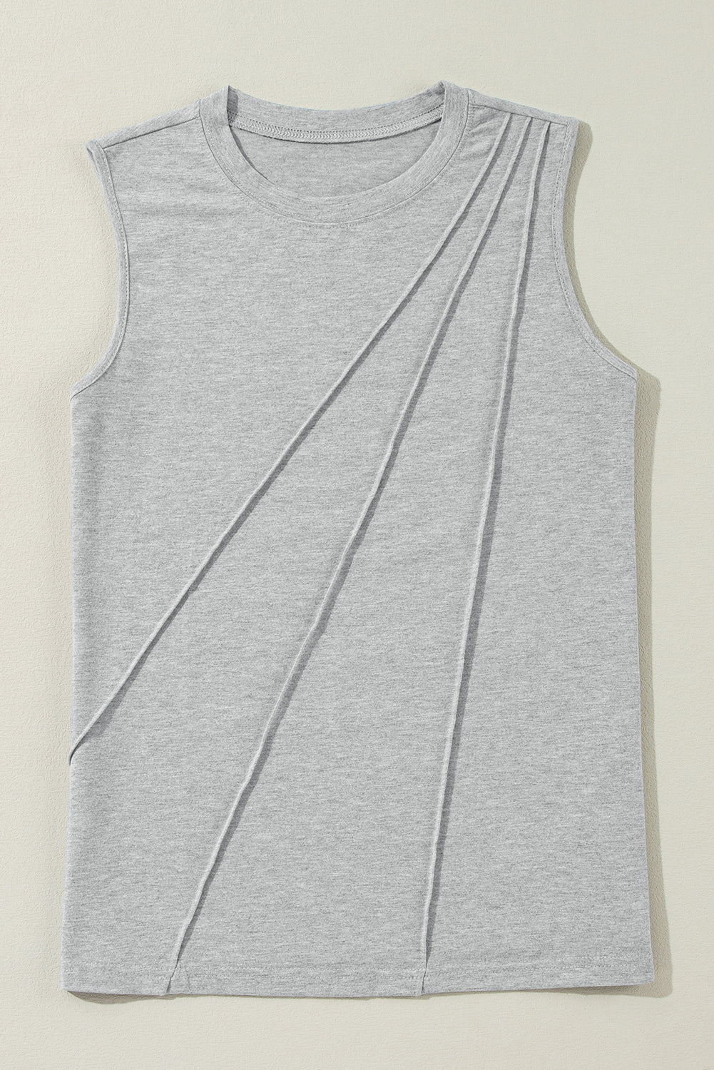 Gray Crew Neck Pleated Tank Top