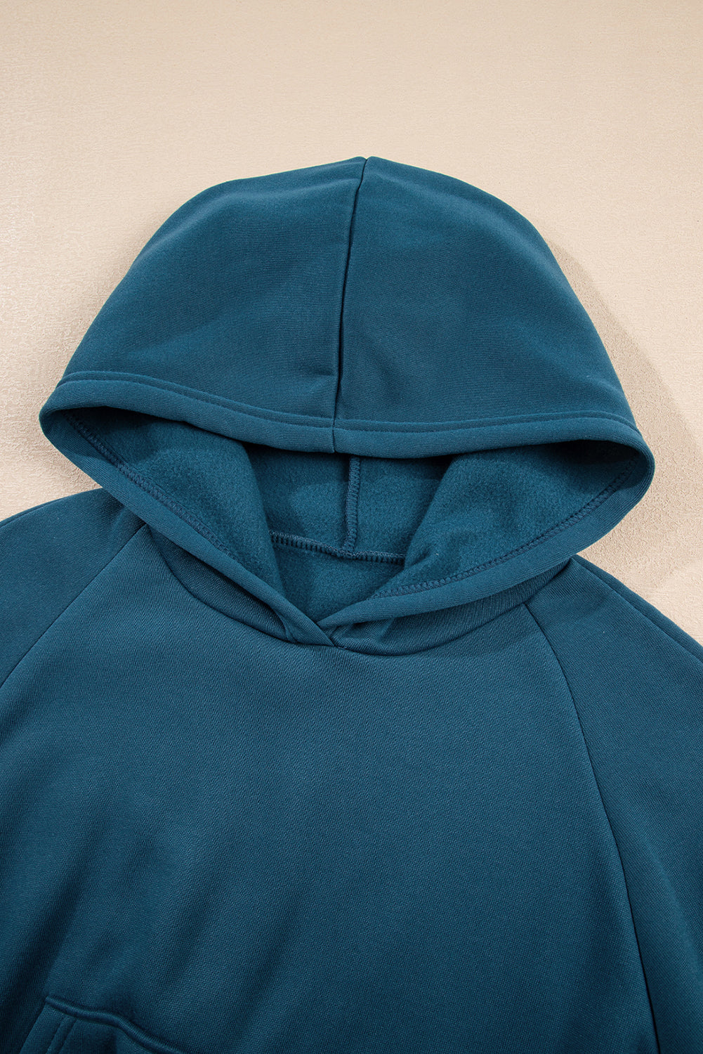 Peacock Blue Cozy Hooded Sweatshirt Drawstring Elastic Waistband Cargo Pant Set