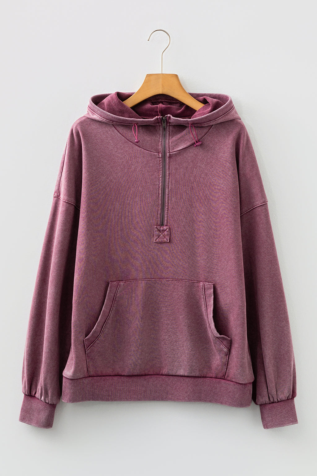 Wild Ginger Half Zip Kangaroo Pocket Mineral Wash Baggy Hoodie