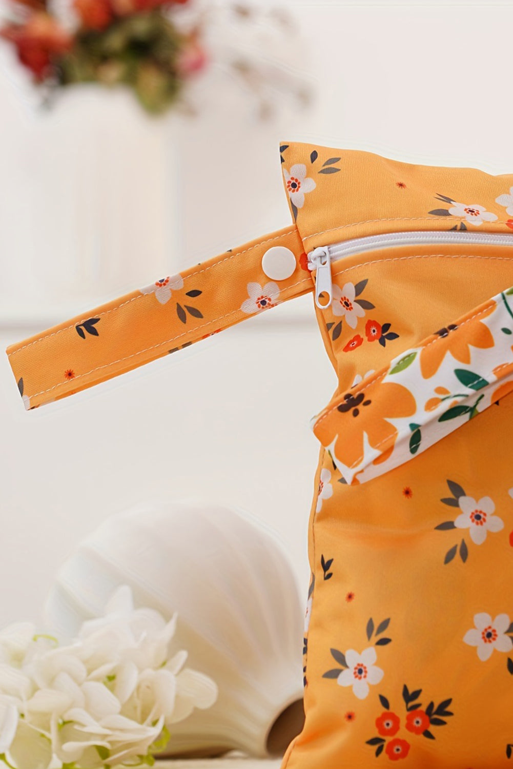 Russet Orange 2pcs Floral Print Zip Canvas Bag