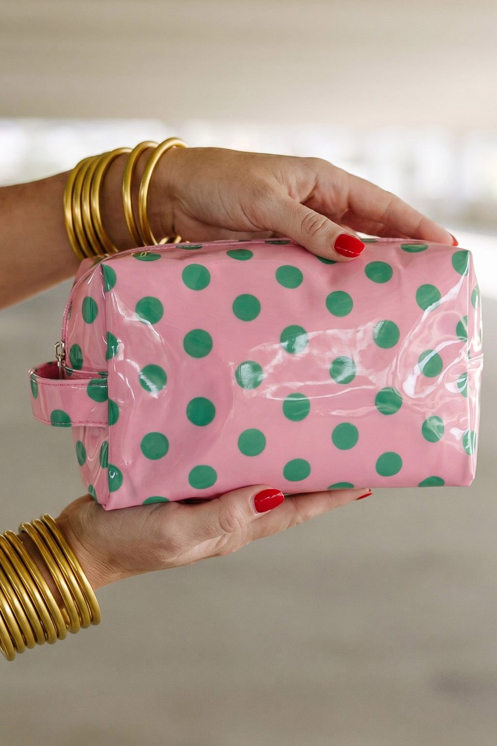 Coffee Durable PVC Polka Dot Makeup Bag
