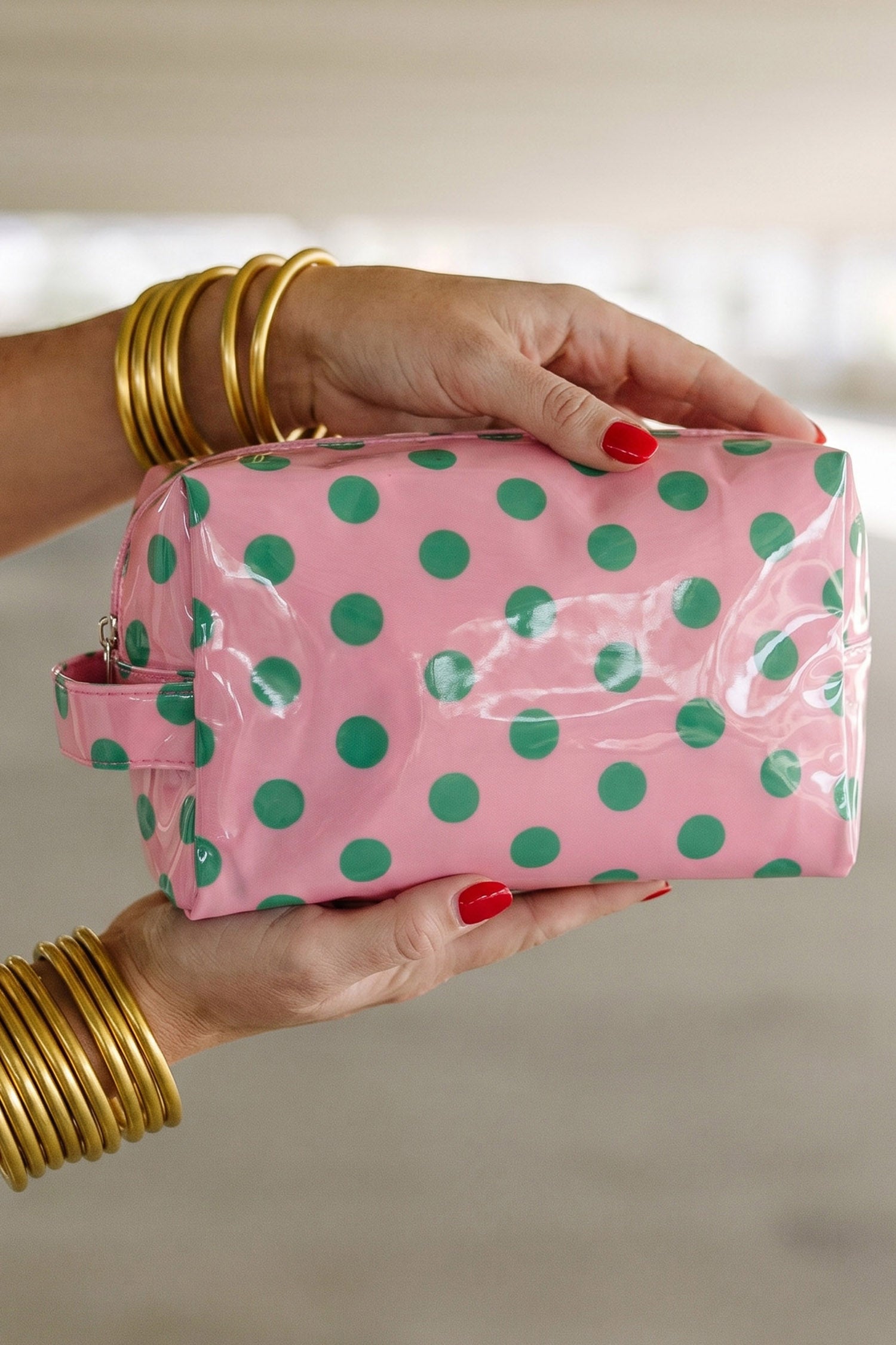 Coffee Durable PVC Polka Dot Makeup Bag