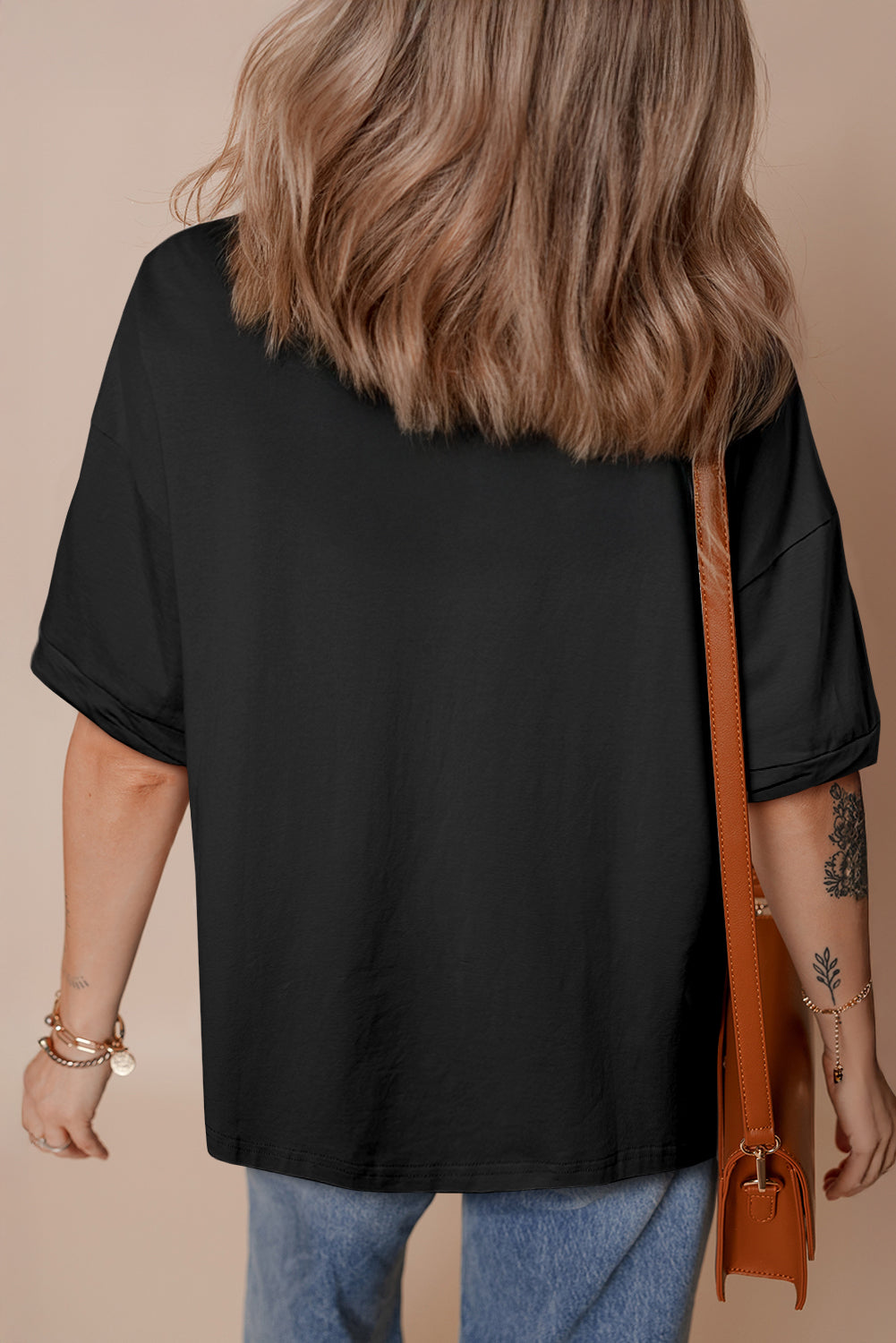 Black Loose Half Sleeve Hi Low Hem T Shirt