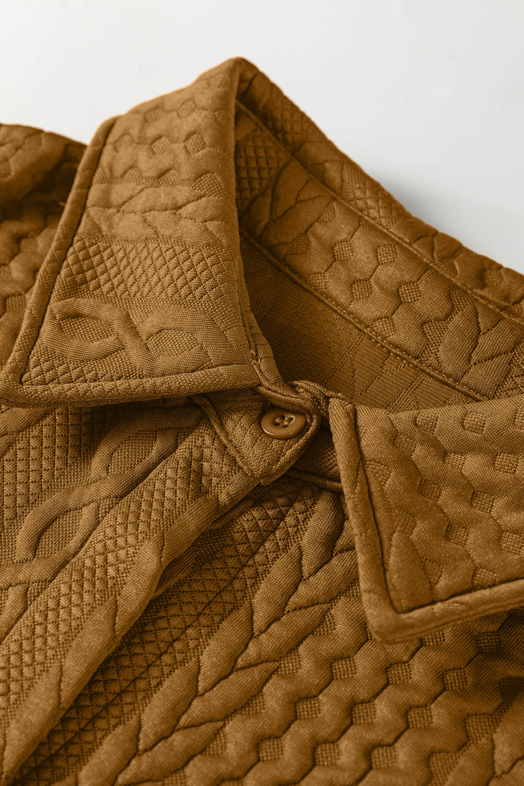 Camel Cable Texture Puff Sleeve Loose Shacket