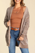 Straw Yellow Solid Open Knit Cardigan with Pockets