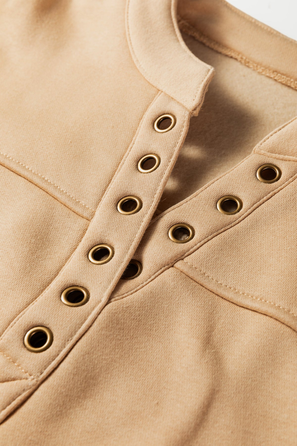 Light French Beige Grommet Detail V Neck Sweatshirt