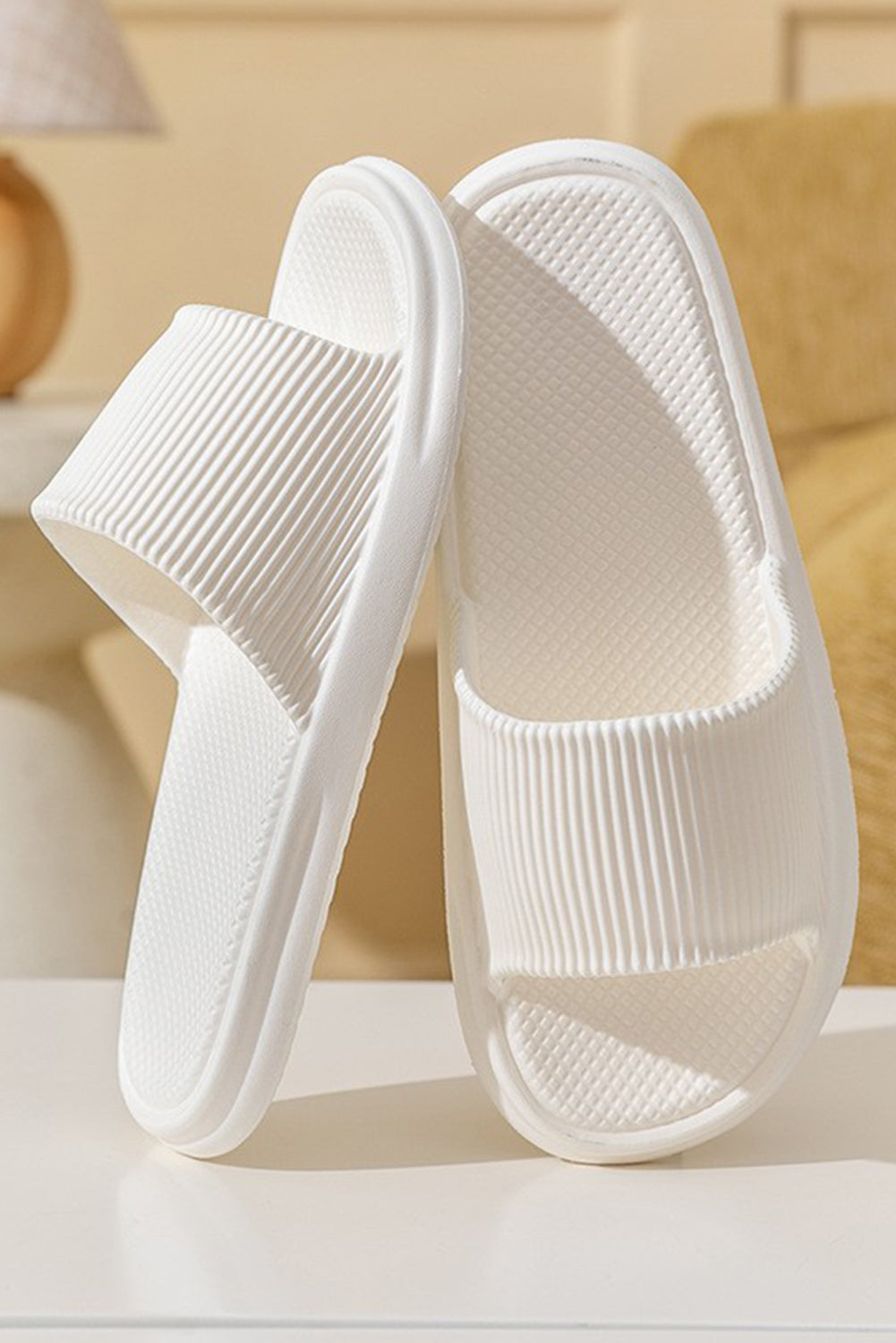 White Textured Thick Sole Soft EVA Home Slippers