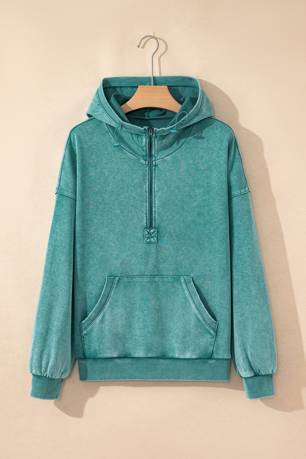 Wild Ginger Half Zip Kangaroo Pocket Mineral Wash Baggy Hoodie