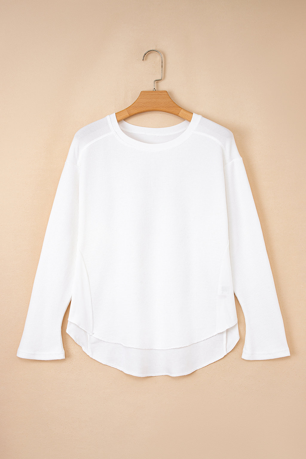 White Solid Color Waffle Ribbed Patchwork Dolman Sleeve Oversize Knit Top