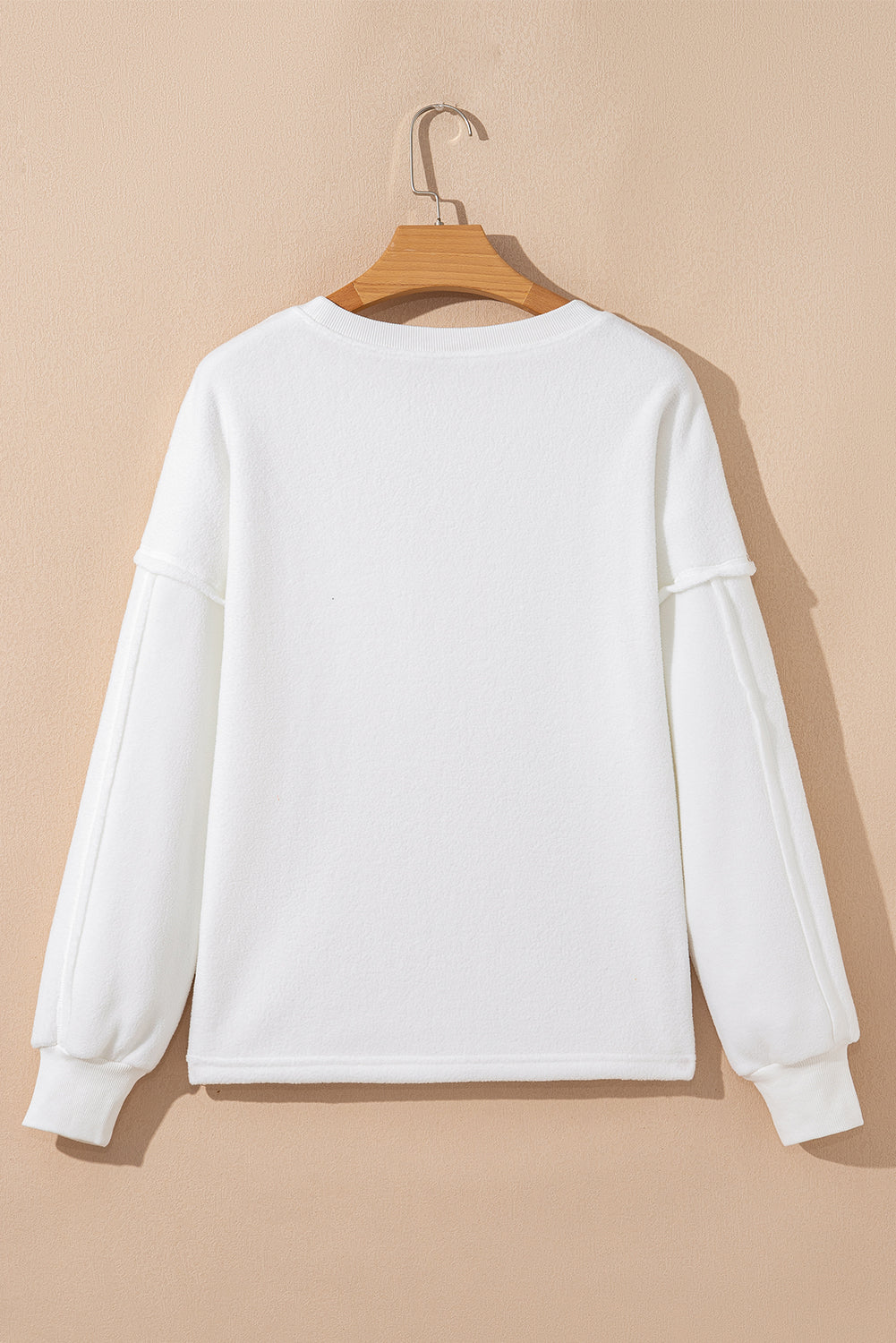 White Exposed Seam Chest Pocket Knit Pullover Sweatshirt