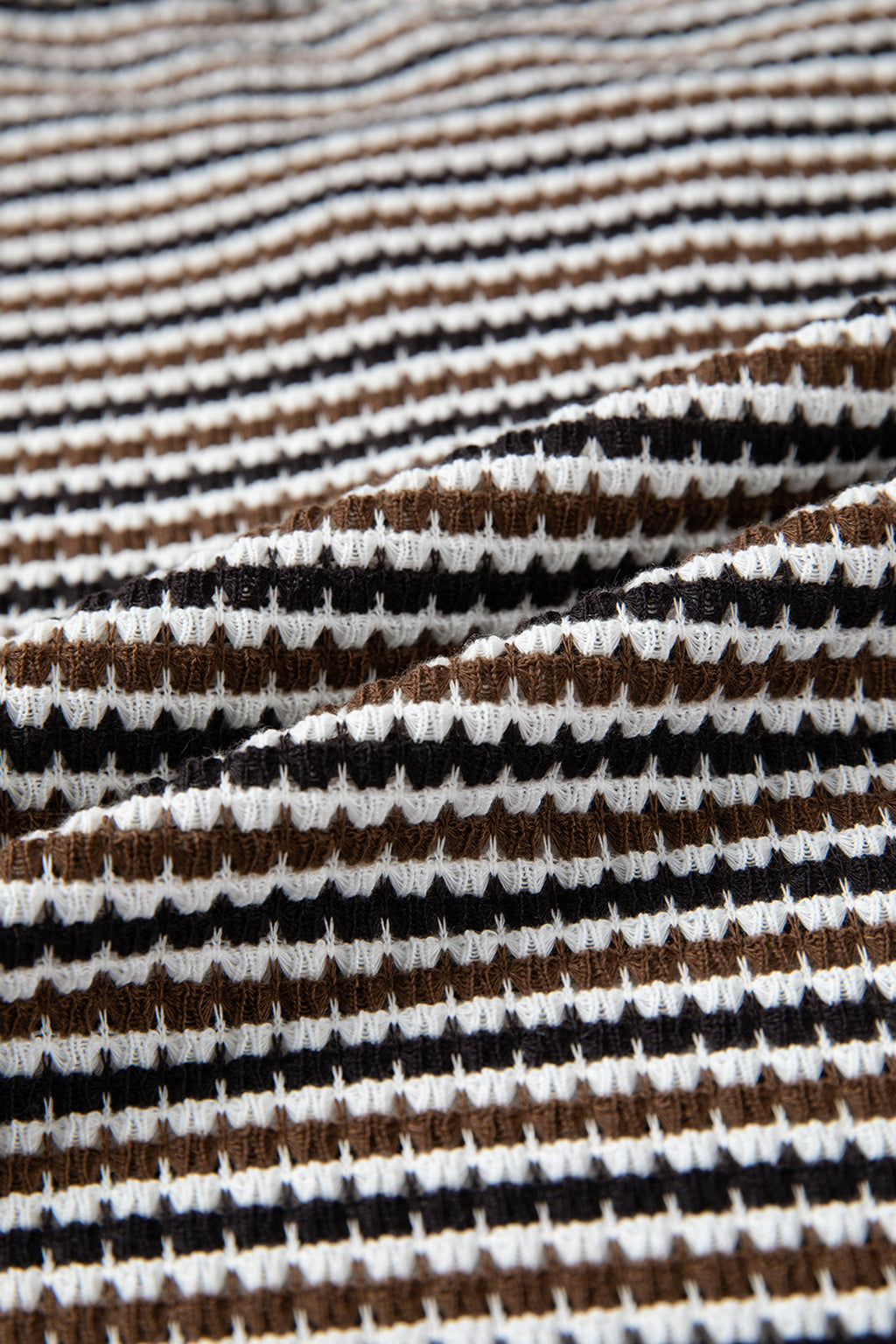 Brown Faux Two Piece Textured Striped Round Neck Long Sleeve T Shirt