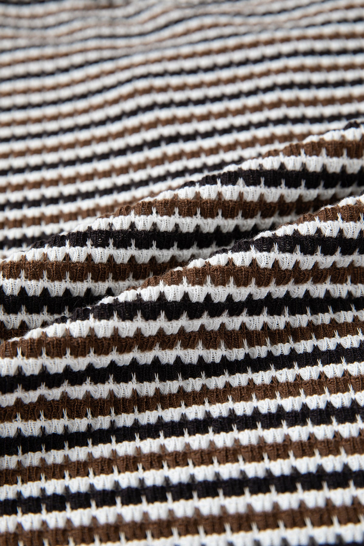 Brown Faux Two Piece Textured Striped Round Neck Long Sleeve T Shirt