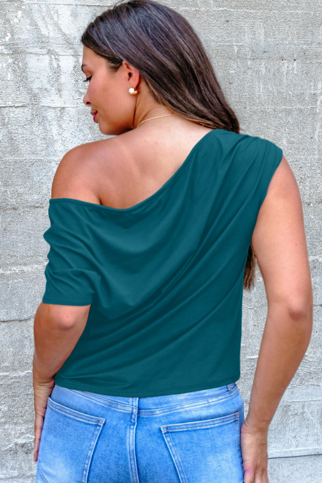 Coffee Plus Size Solid Color Asymmetric Neck Short Sleeve Blouse
