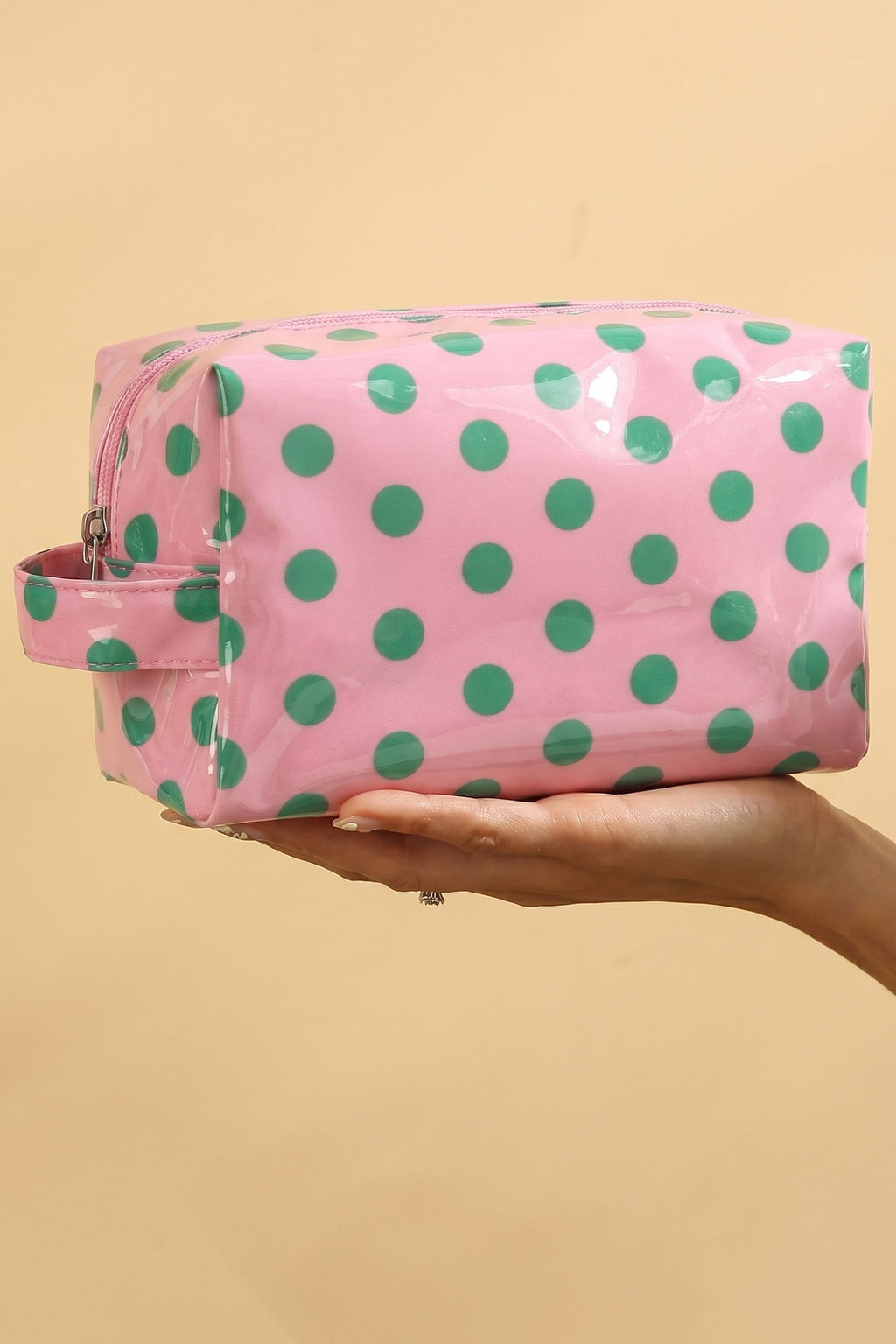 Coffee Durable PVC Polka Dot Makeup Bag