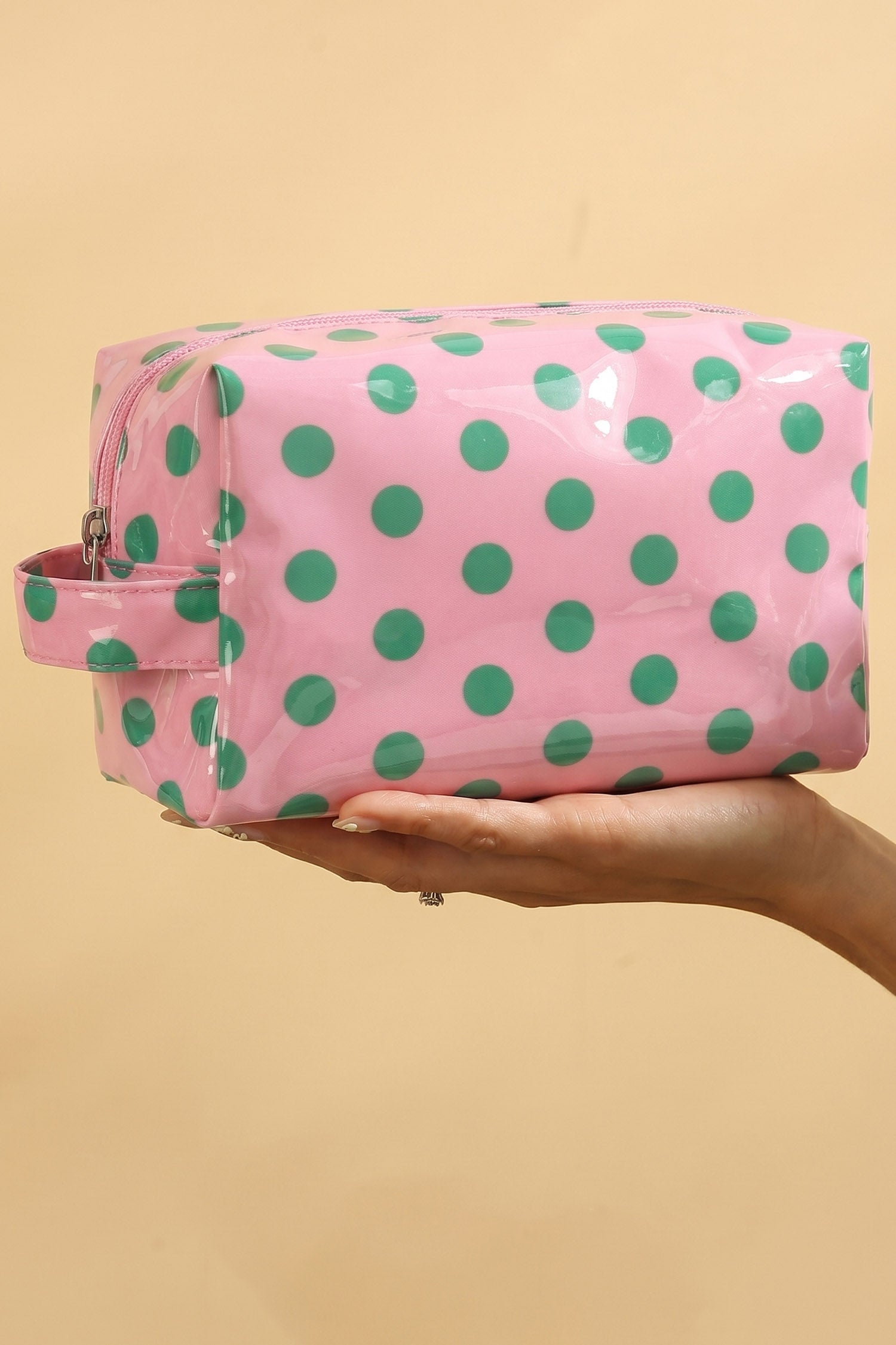Coffee Durable PVC Polka Dot Makeup Bag