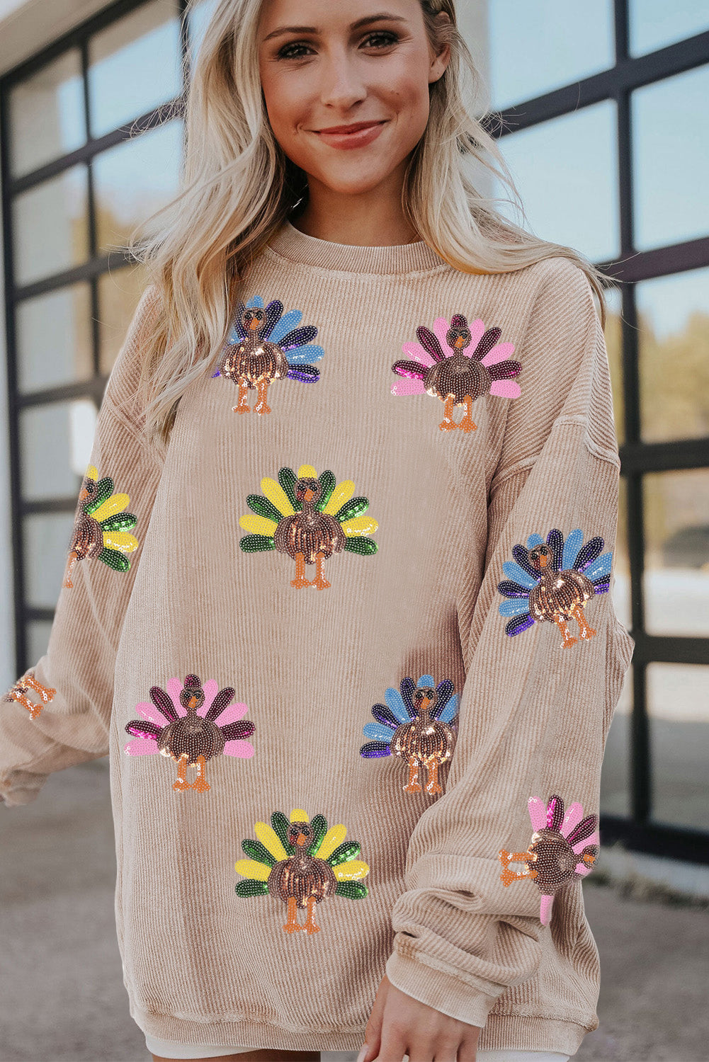 Racing Red Turkey Graphic Corded Baggy Sweatshirt
