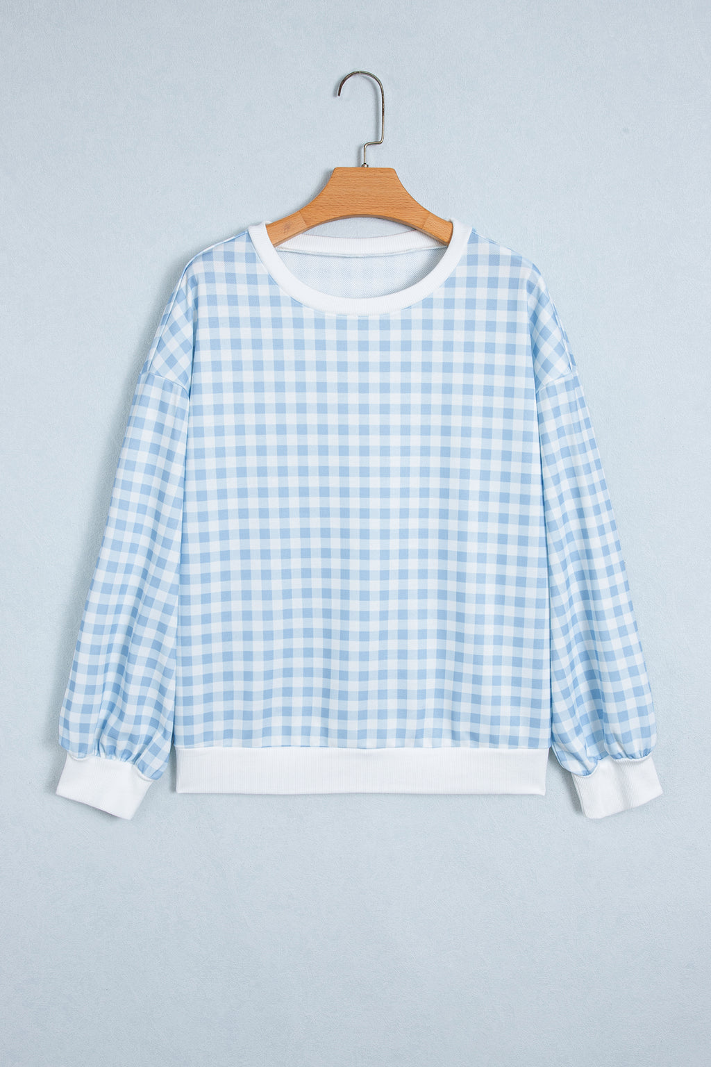 Pink Plaid Round Neck Long Sleeve Sweatshirt