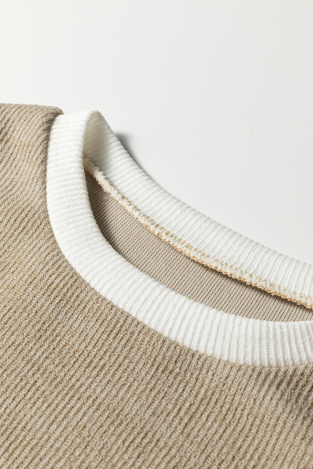 Four Leaf Clover Contrast Color Trim Knit Drop Shoulder Loose Top