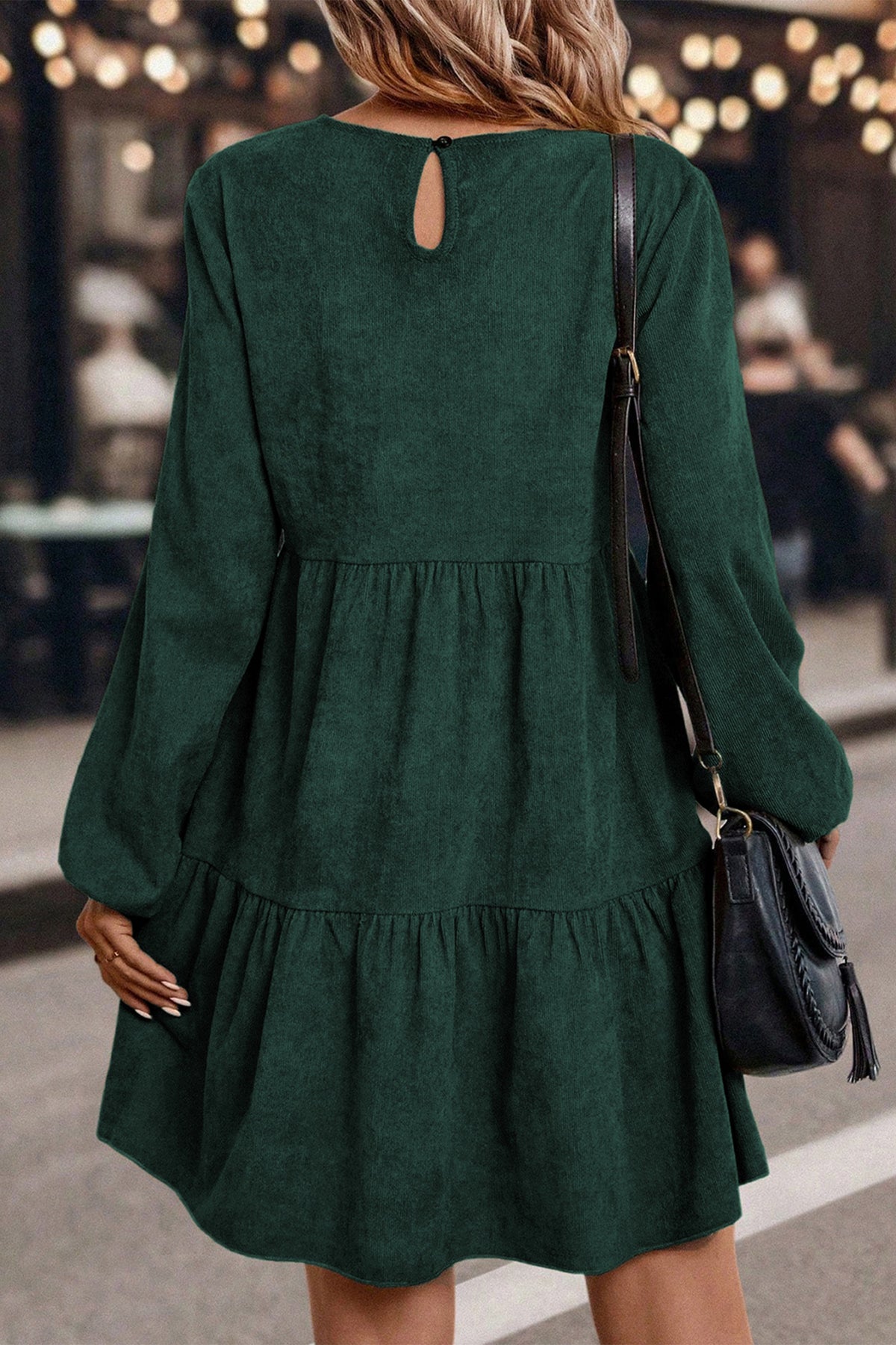 Mist Green Lantern Sleeve Tiered Mini Dress