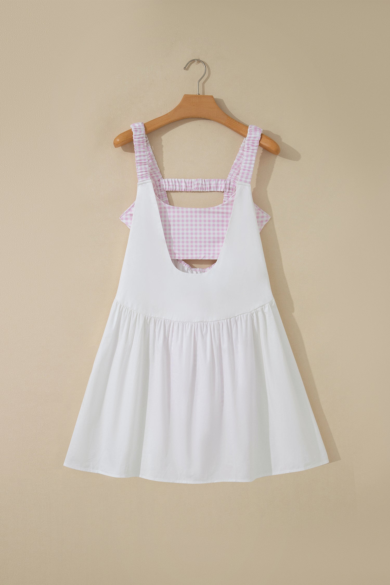 White Faux Two Piece Gingham Contrast Patchwork Loose Mini Dress