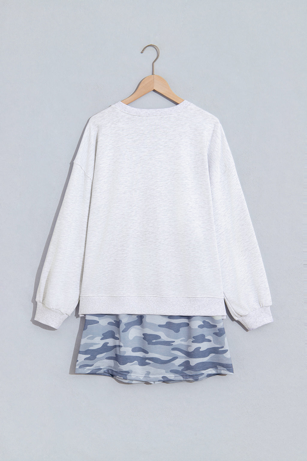 Gray Camo Letter Print Lounge Long Sleeve Top Skort 2pcs Set