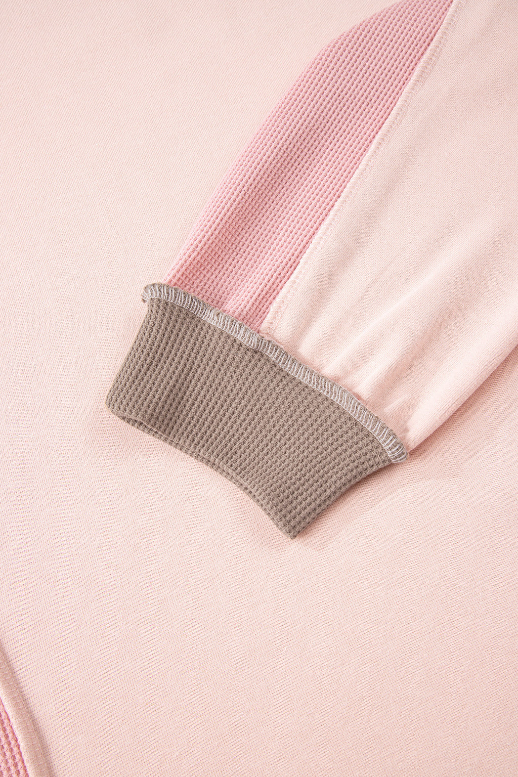 Light Pink Plus Color Block Waffle Patchwork Exposed Seam Baggy Sweatshirt