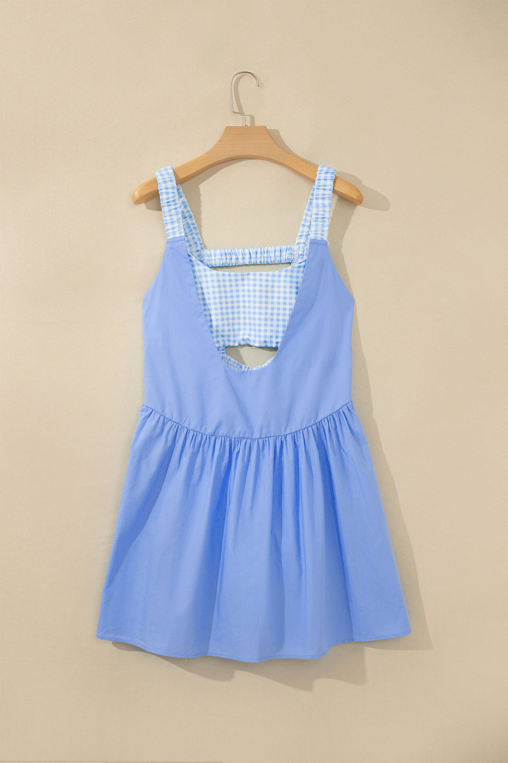 White Faux Two Piece Gingham Contrast Patchwork Loose Mini Dress