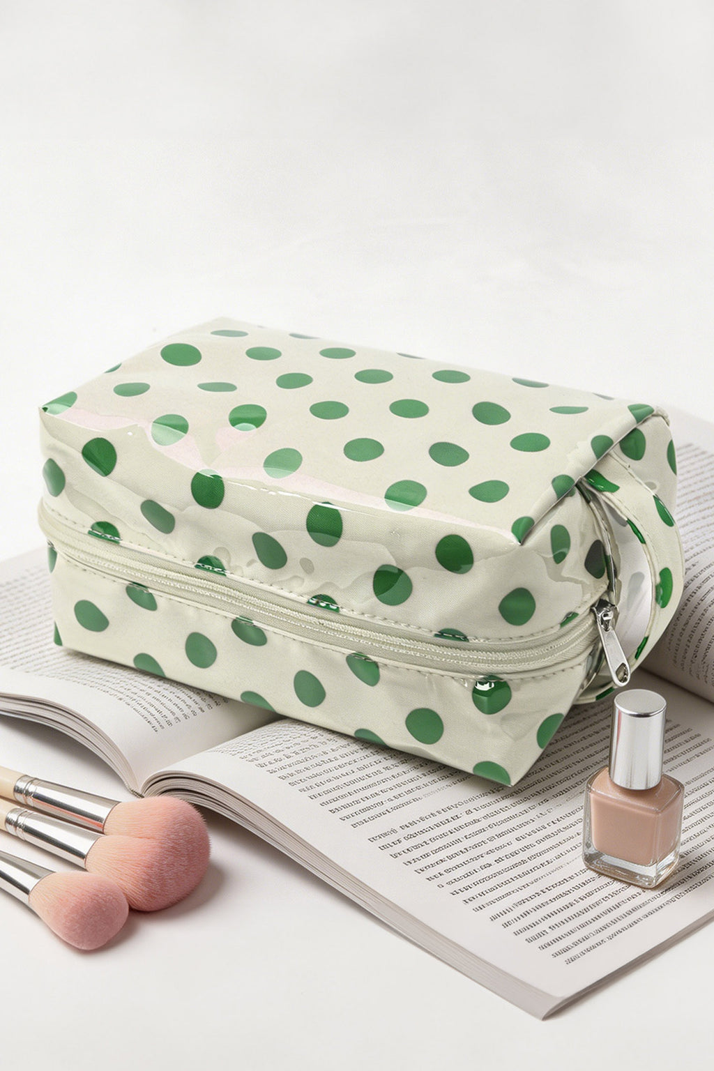 Coffee Durable PVC Polka Dot Makeup Bag