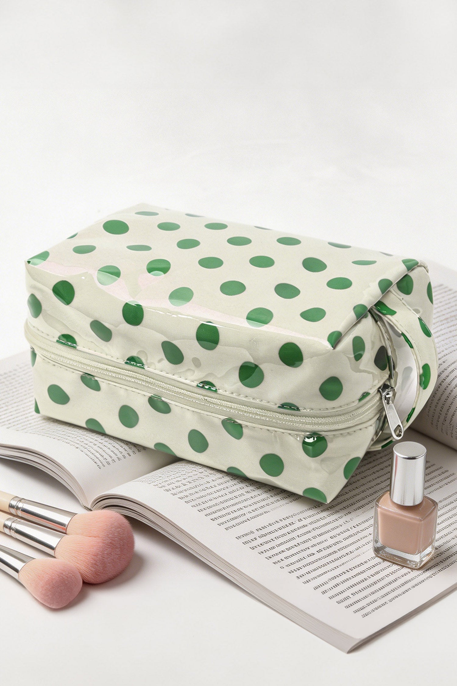 Coffee Durable PVC Polka Dot Makeup Bag