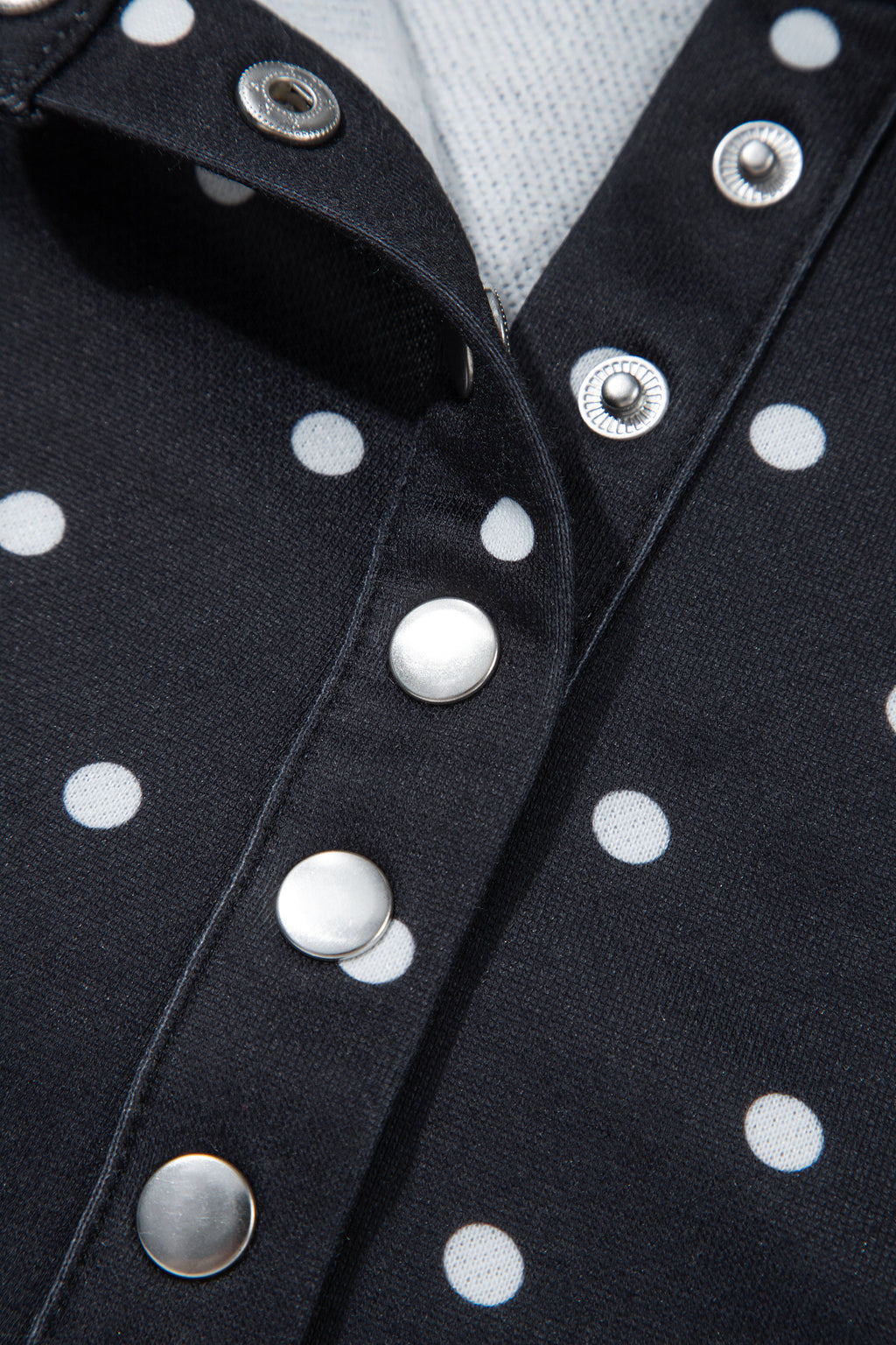Pink Polka Dot Print Metal Button Collar Casual Pullover Sweatshirt