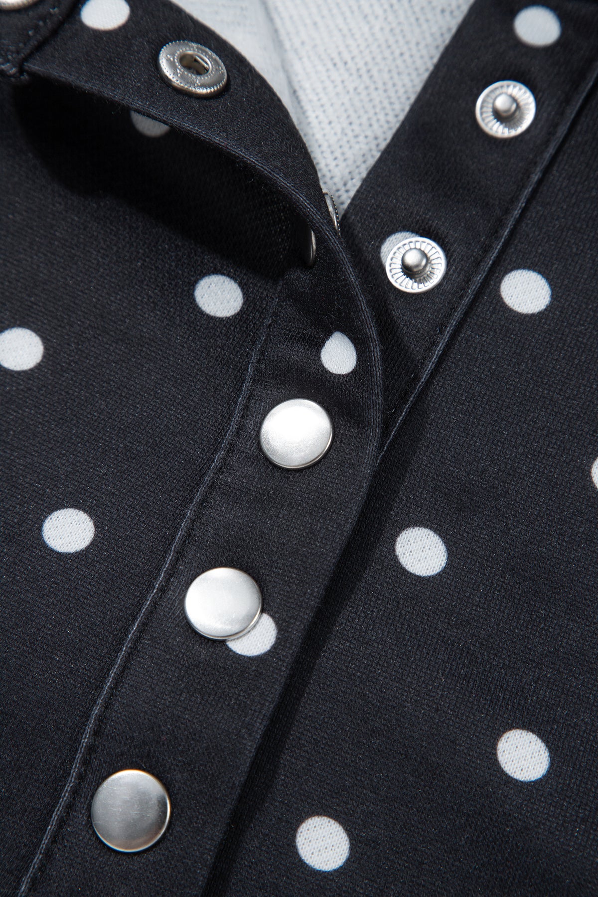 Pink Polka Dot Print Metal Button Collar Casual Pullover Sweatshirt
