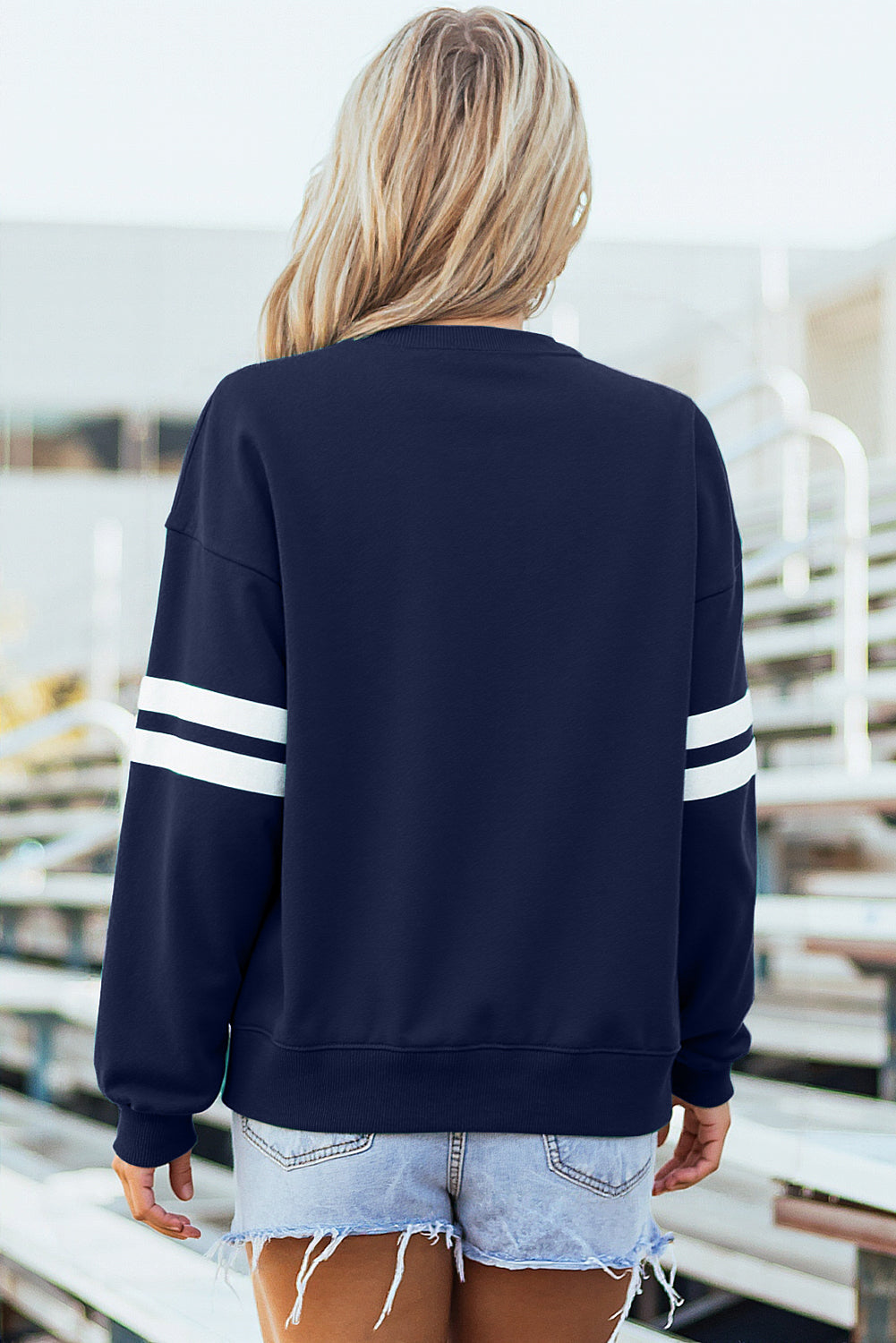 Light French Beige Varsity Striped Detail Drop Shoulder Oversized Sweatshirt