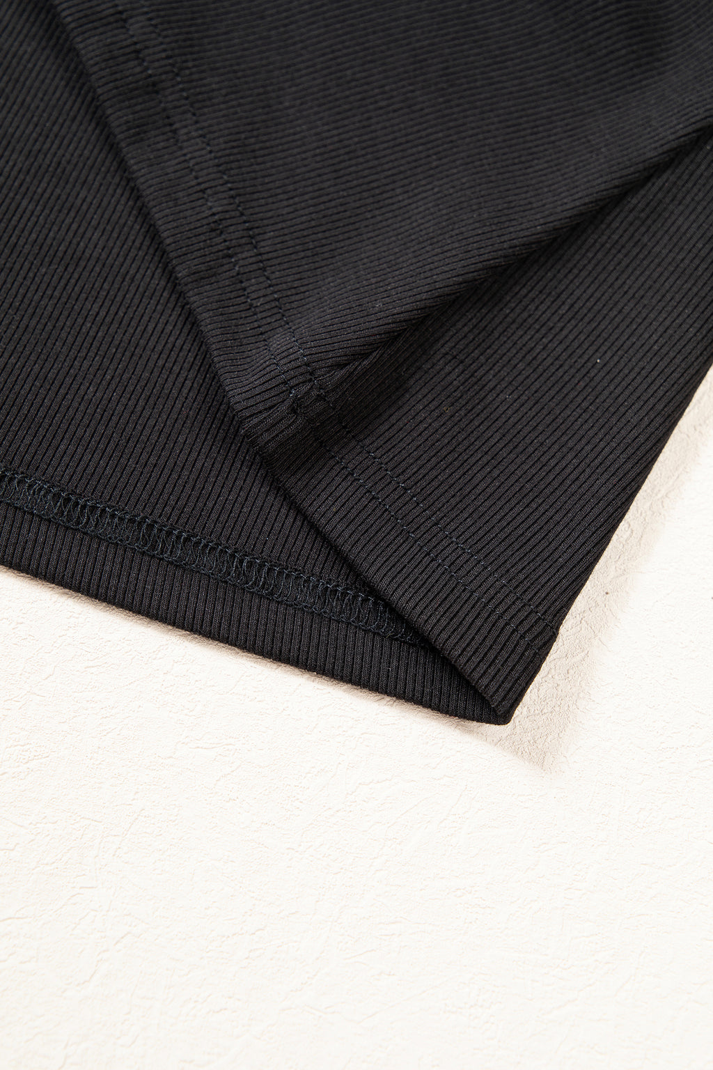 Black Solid Color Round Neck Frill Detail Long Sleeve Top