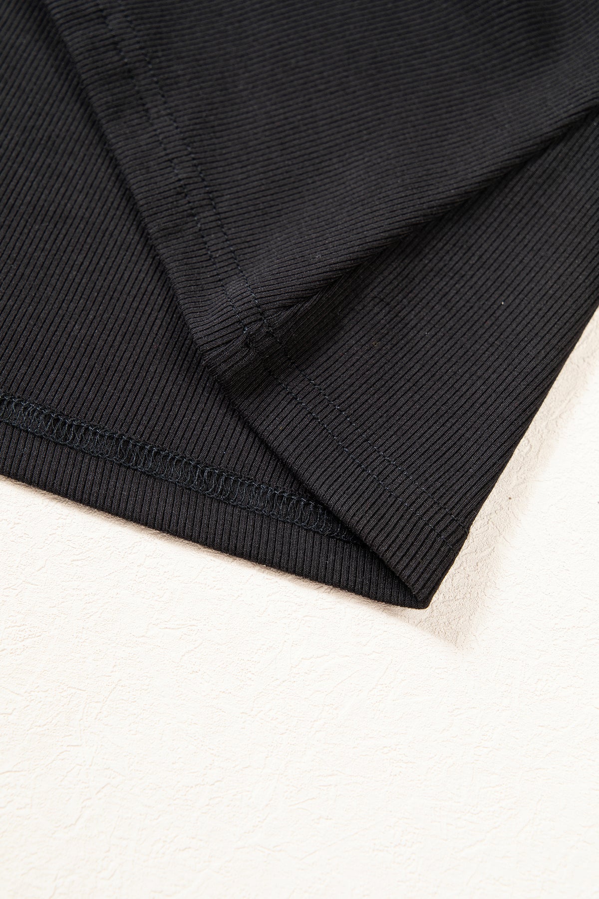 Black Solid Color Round Neck Frill Detail Long Sleeve Top