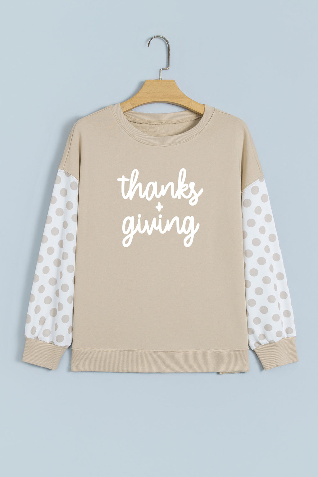 Khaki Thanksgiving Slogan Patchwork Pullover Graphic Sweatshirt