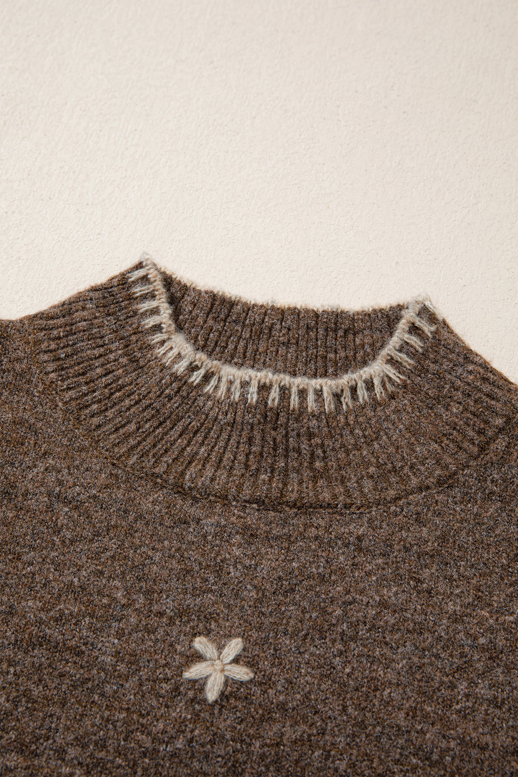 Chicory Coffee Floral Print Mock Neck Long Sleeve Sweater