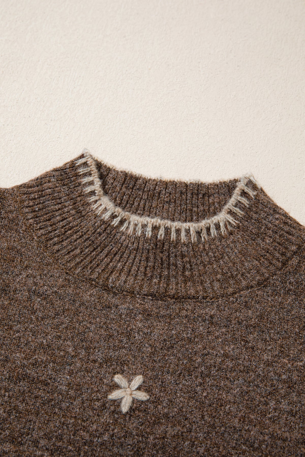 Chicory Coffee Floral Print Mock Neck Long Sleeve Sweater