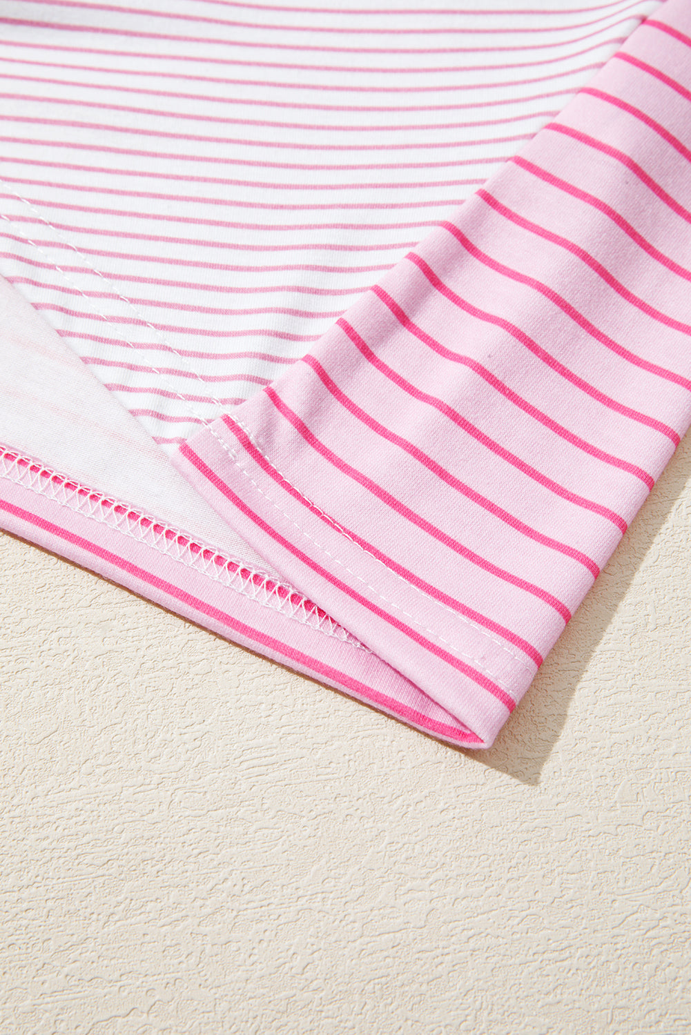 Sachet Pink Striped Colorblock Exposed Seam Casual Long Sleeve Top