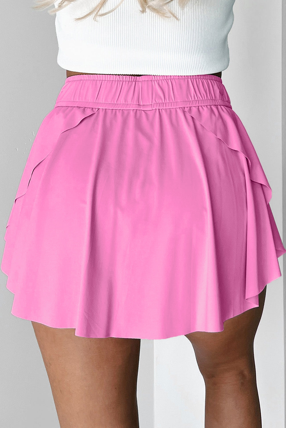 Beige Drawstring Elastic Waistband Lined Tennis Skorts