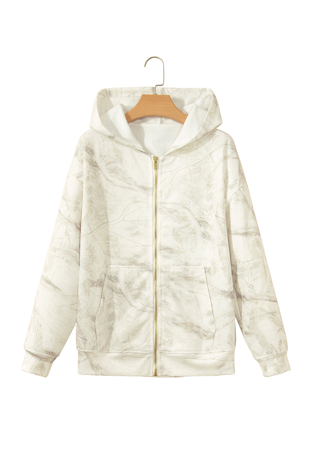 Multicolour Abstract Camo Print Hooded Zip-Up Sweatshirt