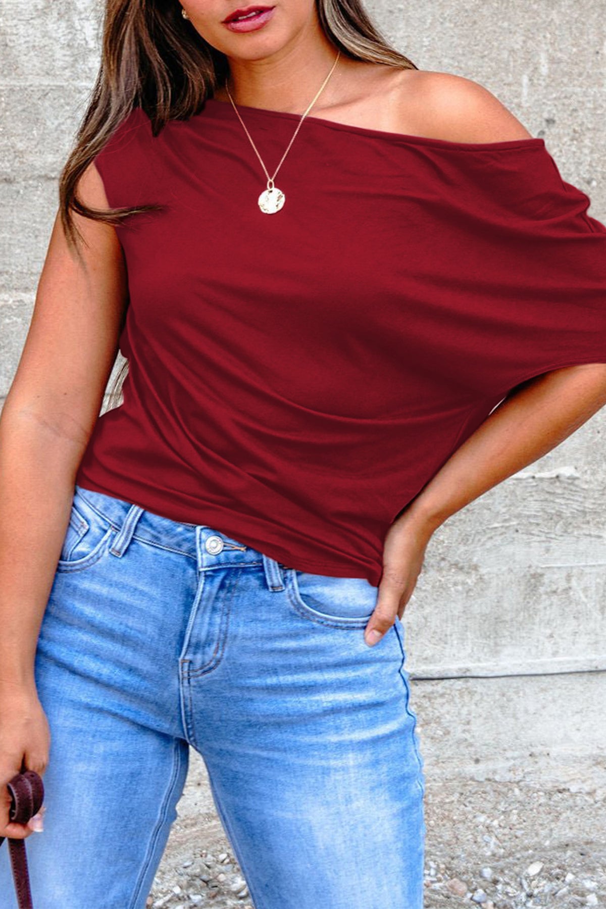 Coffee Plus Size Solid Color Asymmetric Neck Short Sleeve Blouse